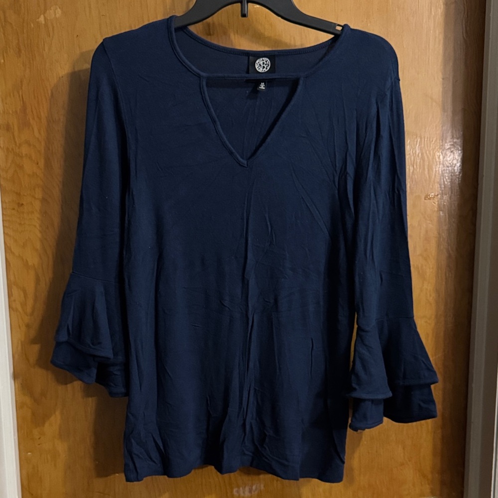 Bobeau Deep Blue Bell Sleeve Blouse